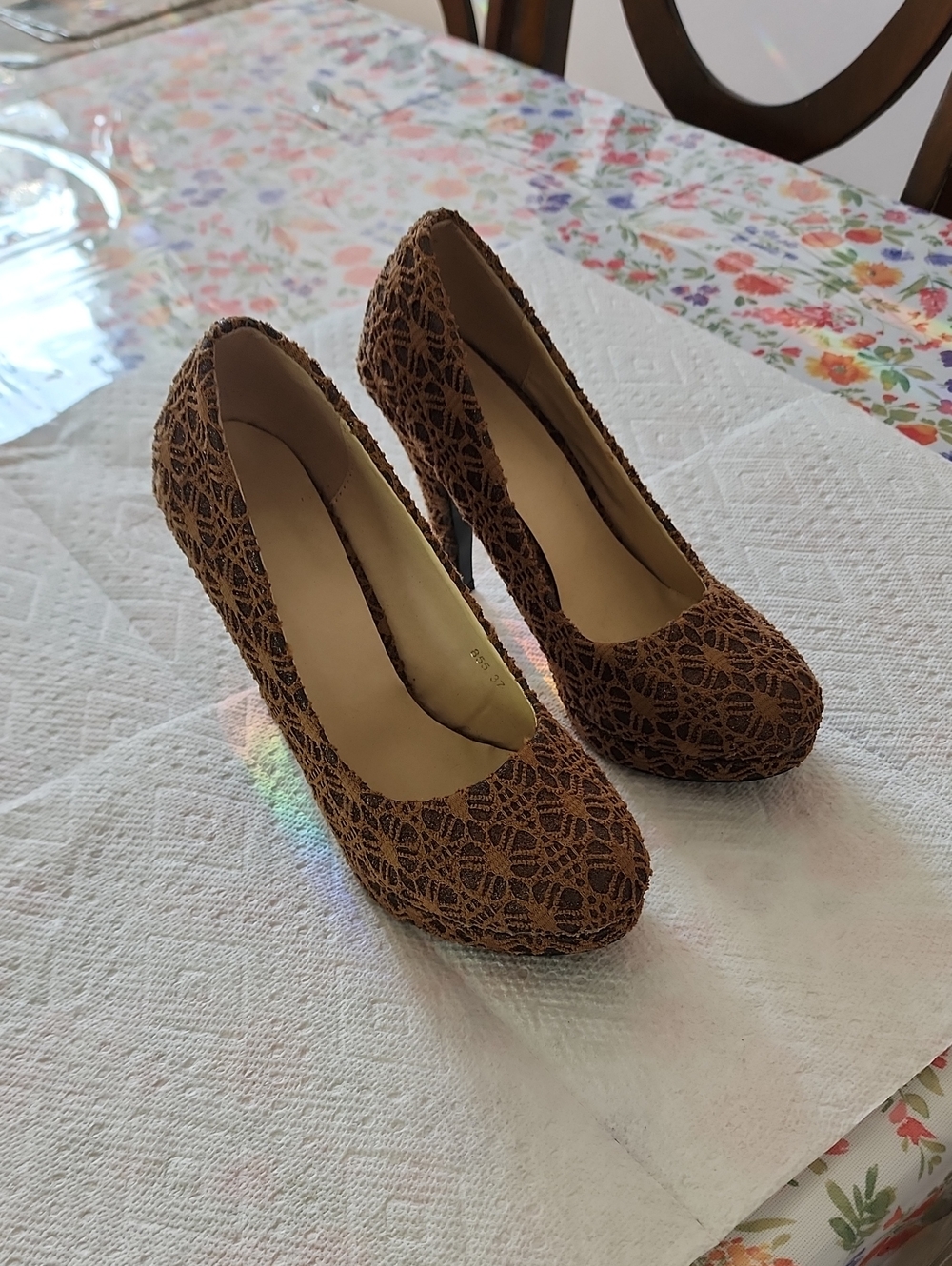 Women's Brown Lace High Heel Pumps